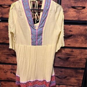 White Mark Yellow and Blue Embroidered Tunic